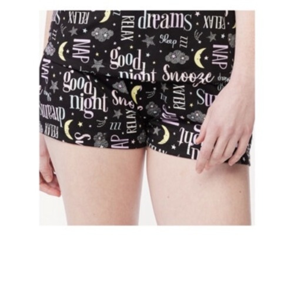 Women's Black Sleep Shorts Pajama Bottoms Snooze Relax Print Recycled Size S 4-6